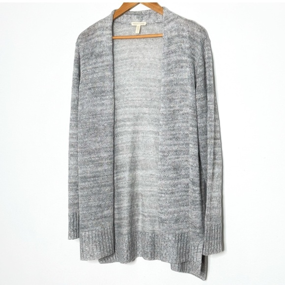 Eileen Fisher Cardigan Open Front Sweater Organic Linen Heather Grey Lightweight - Picture 1 of 16